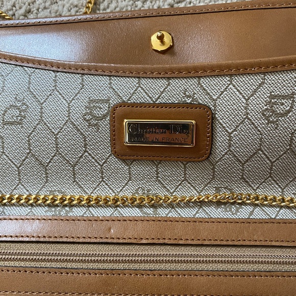 Rare Vintage Authentic Dior foldover honeycomb canvas and leather crossbody bag - Picture 10 of 15